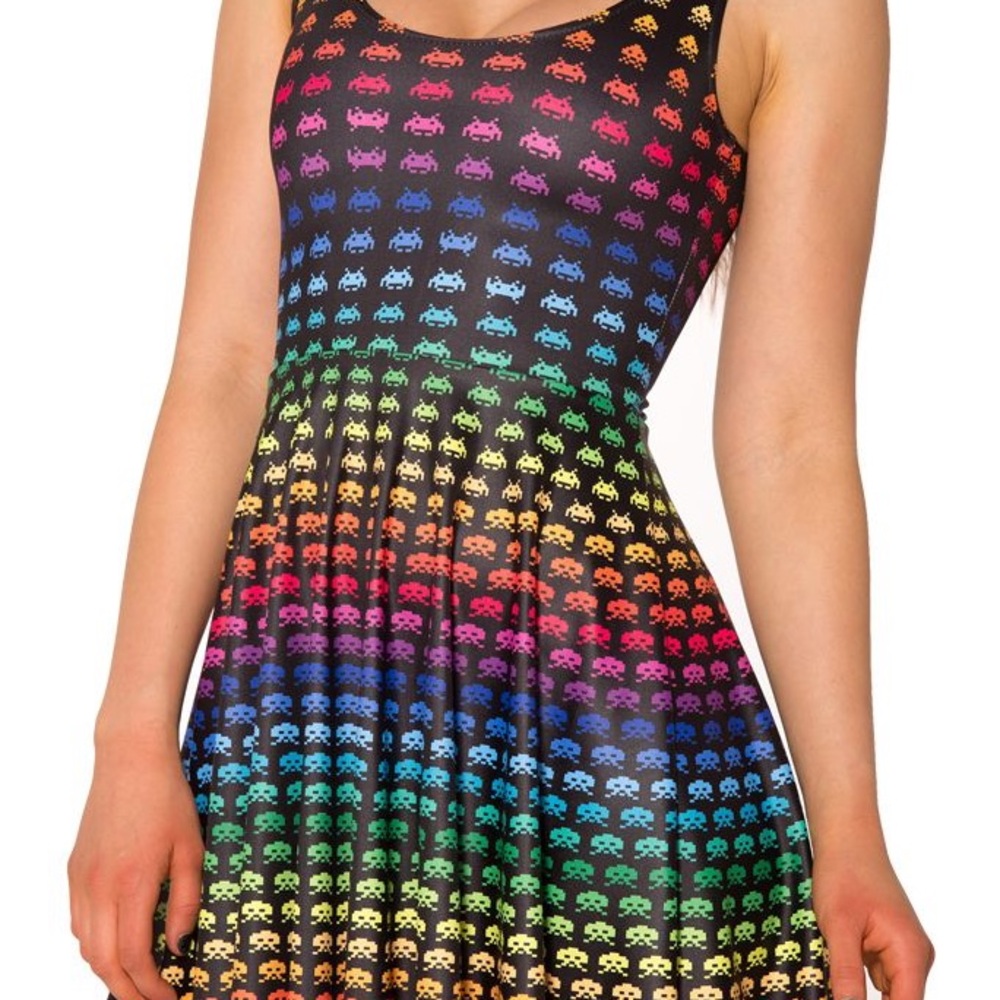 Blackmilk Rainbow Space Invaders Dress Skater